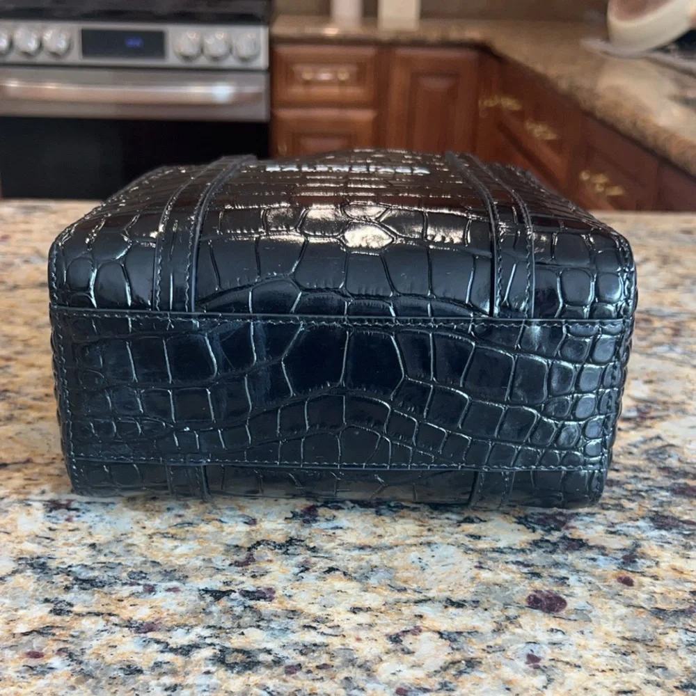 Authentic Balenciaga XXS Shopping Tote Black Croc-Embossed Leather